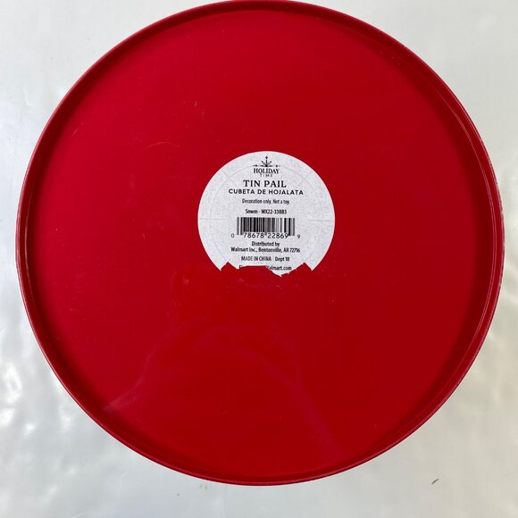 Holiday Time Christmas Winter Metal Tin Pail Snowman Cardinal Design Decoration - Picture 4 of 5